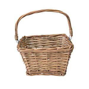 Handwoven Rectangular Basket Metal Link Collapsible Handle Natural